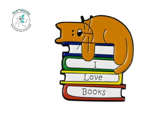 Anstecker katze leseratte buch - anstecker,